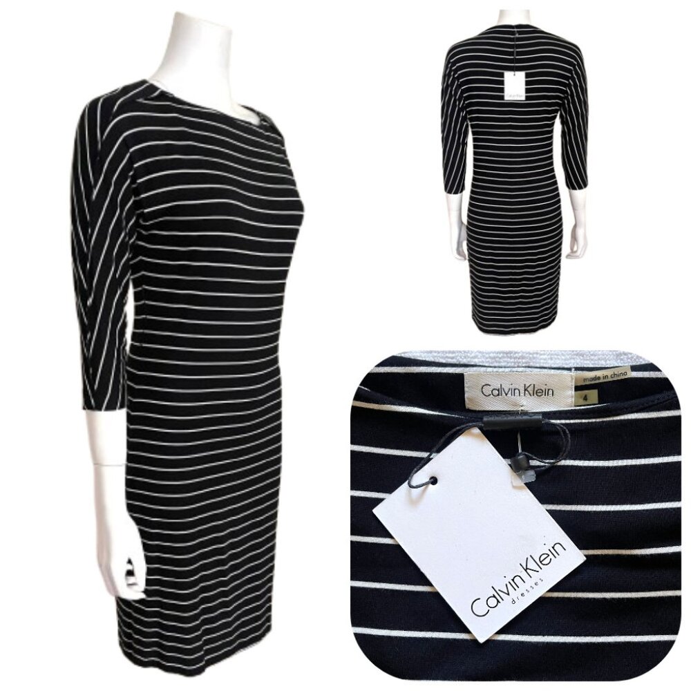 NWT Calvin Klein Dolman Sleeves jersey stripe dress